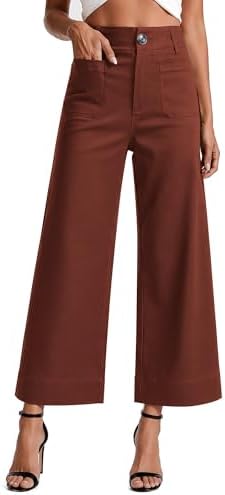 MOHHOM Women’s High Waisted Wide Leg Cropped Pants Stretchy Business Casual Work Pants with Pockets