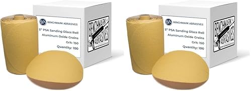 Benchmark Abrasives Professional PSA Gold 5 Inch Sanding Discs Aluminum Oxide Self Adhesive DA Sandpaper for Surface Blending Automotive Orbital Sanders 150 Grit (200 Pack)