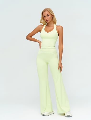 ABOCIW Two Piece Workout Sets for Women Racerback Tank Top Matching High Waist Wide Leg Yoga Pants Pilates Outfits