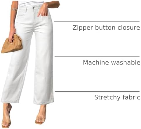 Sidefeel Women's Straight Leg Jeans High Waisted Stretchy Jeans Zimbaplatinum Wide Leg Ankle Denim Pants with Pockets