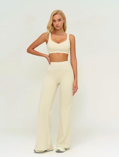 ABOCIW Two Piece Workout Sets for Women Racerback Tank Top Matching High Waist Wide Leg Yoga Pants Pilates Outfits