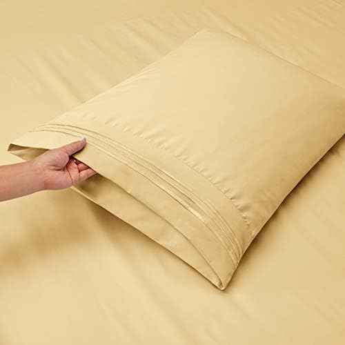 Hearth & Harbor Twin Size Sheets - 3 Piece Bed Sheet Set, Hotel Luxury Double Brushed Bed Sheets - Extra Soft Bedding Sheets & Pillowcases, Twin, Vanilla