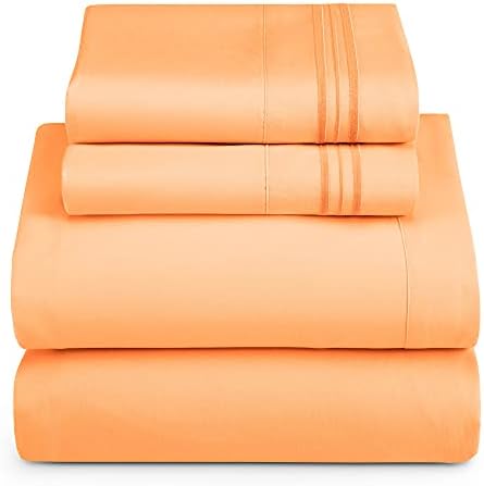 Hearth & Harbor Queen Size Sheets - 4 Piece Bed Sheet Set, Hotel Luxury Double Brushed Bed Sheets - Extra Soft Bedding Sheets & Pillowcases, Queen, Apricot Orange