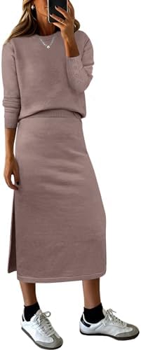 ANRABESS Women 2 Piece Striped Sweater Skirt Set