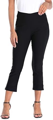 HDE Pull On Capri Pant for Women w/Pockets Elastic Waist Cropped Work Pant