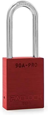 PACLOCK's 90A-PRO Padlock, 1/4" Diameter Hard. Steel Shackle, 2" Tall, High Performance 7-Pin Cylinder w/ 1 Key, Keyed Differently, Red
