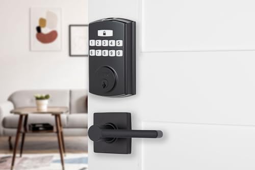 Brinks Fingerprint Door Lock with Lever – Keyless Entry Biometric Lock, Electronic Keypad Fingerprint Deadbolt with Auto-Locking, Front Door Lock and Interior Lever Set, Easy Installation, Matte Black
