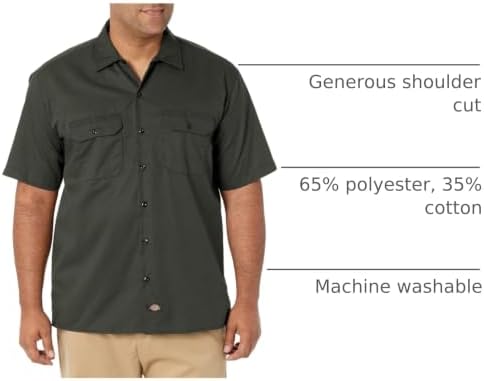 Dickies Men’s Short Sleeve Work Shirt – Durable Twill Button Down Shirts for Men, Lightweight Uniform for Daily Wear