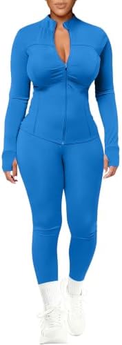 UOUA Womens Workout Set 2 Piece Outfit Bodycon Gym Tracksuit