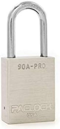 PACLOCK's 90A-PRO Padlock, 1/4" Diameter Hard. Steel Shackle, 1-1/2" Tall, High Performance 7-Pin Cylinder w/ 1 Key, Keyed Alike, Silver