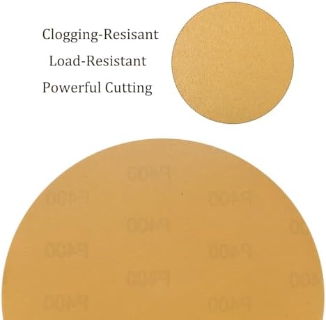 50pcs No Hole Sanding Discs- [ 8 Inch 400 Grit ] Round Hook and Loop Grip Sanding Pads Sheet Sandpaper for Automotive Woodworking Metal Polishing Use| Gold, Aluminum Oxide