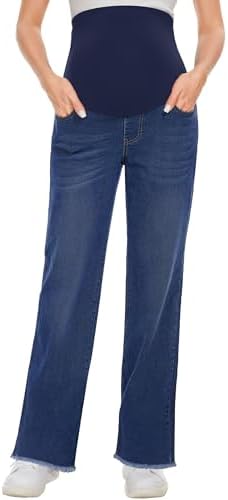fitglam Women's Maternity Jeans Straight Leg Relaxed Fit Over Belly Pregnancy Denim Work Pants Maternity Clothes with Pockets