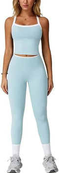 ABOCIW Workout Sets for Women 2 Piece Padded Sports Bra Tank Top High Waist Leggings Sets Gym Yoga Work Out Clothes