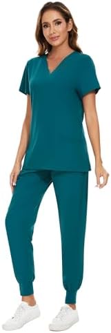 COZYFIT Scrubs for Women Set - Stretch V-Neck & Jogger Pant with 9 Pockets