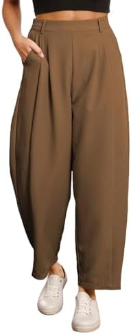 EVALESS Womens Wide Leg Barrel Pants with Pockets