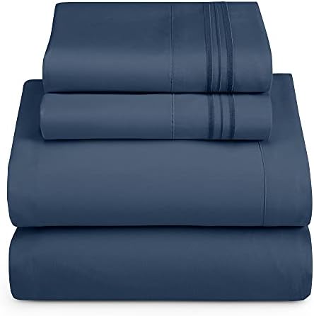 Hearth & Harbor Cal King Size Sheets - 4 Piece Bed Sheet Set, Hotel Luxury Double Brushed Bed Sheets - Extra Soft Bedding Sheets & Pillowcases, California King, Navy Blue