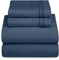 Hearth & Harbor Full Size Sheets - 4 Piece Bed Sheet Set, Hotel Luxury Double Brushed Bed Sheets - Extra Soft Bedding Sheets & Pillowcases, Full, Navy Blue