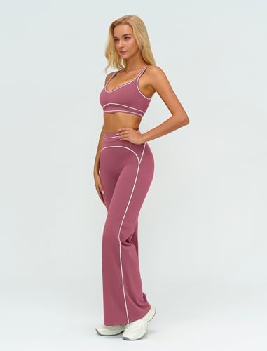 ABOCIW Two Piece Workout Sets for Women Racerback Tank Top Matching High Waist Wide Leg Yoga Pants Pilates Outfits