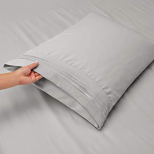 Hearth & Harbor Queen Size Sheets - 4 Piece Bed Sheet Set, Hotel Luxury Double Brushed Bed Sheets - Extra Soft Bedding Sheets & Pillowcases, Queen, Silver Grey