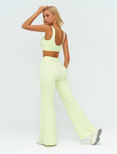 ABOCIW Two Piece Workout Sets for Women Racerback Tank Top Matching High Waist Wide Leg Yoga Pants Pilates Outfits