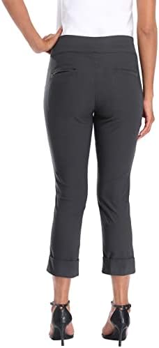 HDE Pull On Capri Pant for Women w/Pockets Elastic Waist Cropped Work Pant