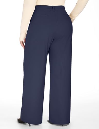 1X-5X Plus Size Wide Leg Dress Pants Women Pull On Stretchy Work Pants