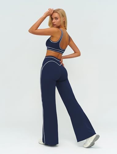 ABOCIW Two Piece Workout Sets for Women Racerback Tank Top Matching High Waist Wide Leg Yoga Pants Pilates Outfits