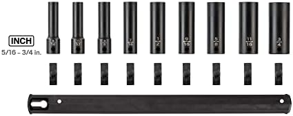 TEKTON 3/8 Inch Drive Impact Socket Set, 9-Piece | SID91109 | (5/16 - 3/4 in.), Deep, 12-Point, Socket Rail