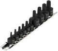 Performance Tool W38962 10-Piece Impact Tamper Star Bit Socket Set | 1/4 & 3/8 in. drive T10-T50. 40% shorter low profile for confined areas. CrMo steel. Includes storage rail