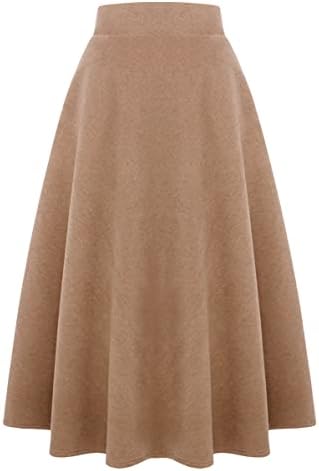 IDEALSANXUN Womens Plaid Wool Skirts Elastic Waist A-Line Pleated Tartan Long Skirts