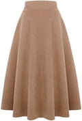 IDEALSANXUN Womens Plaid Wool Skirts Elastic Waist A-Line Pleated Tartan Long Skirts