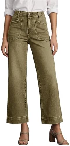 Cicy Bell Womens Cropped Wide Leg Jeans High Waisted Baggy Denim Ankle Pant