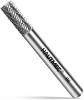 HAUTMEC Tungsten Carbide Rotary Burr Bit YG6, 1/4" Shank Double Cut Die Grinder Bit, Low Vibration Precision Rotary File for Metal Grinding, Engraving & Deburring (6MM Cylindrical), HT0196