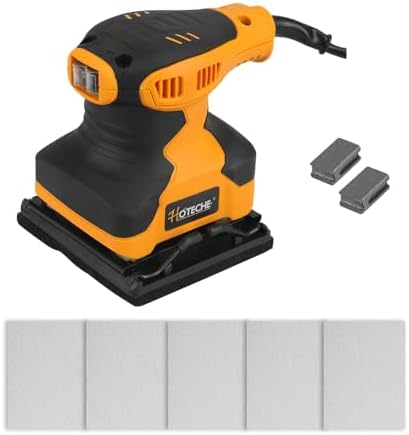 Hoteche 240W Palm Sander, 110X100mm Square Sander with 14500rpm, Yellow, Color Box Packaging