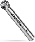 HAUTMEC Tungsten Carbide Rotary Burr Bit YG6, 1/4" Shank Double Cut Die Grinder Bit, Low Vibration Precision Rotary File for Metal Grinding, Engraving & Deburring (6MM Ball Head), HT0449
