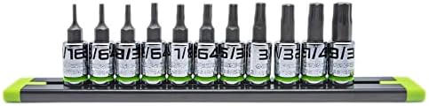 GRIPEDGE HEX Bit Socket Set | 11-PC - 1/4'' Drive Short SAE RPT Hex Driver Set | Sizes 1/16'' - 9/32'' | Made With S2 Steel | Includes Premium Aluminum Storage Rail |