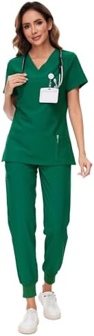 COZYFIT Scrubs for Women Set - Stretch V-Neck & Jogger Pant with 9 Pockets