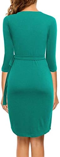Berydress Women's 3/4 Sleeve V Neck Casual Party Work Faux Black Wrap Dress