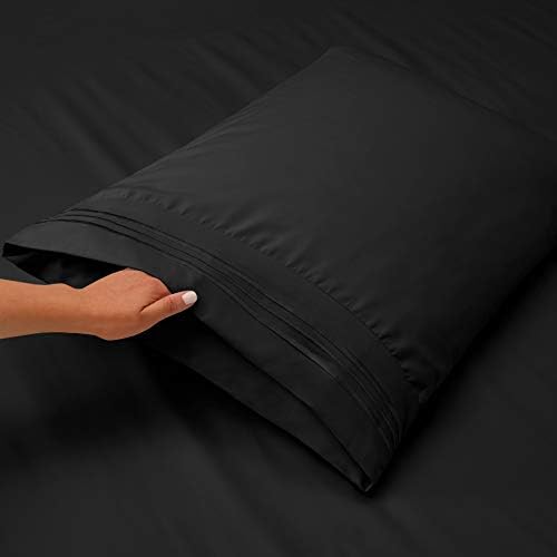Hearth & Harbor Twin XL Size Sheets - 3 Piece Bed Sheet Set, Hotel Luxury Double Brushed Bed Sheets - Extra Soft Bedding Sheets & Pillowcases, Twin XL, Black