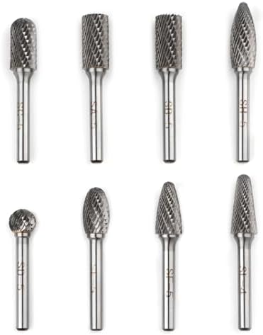 8PCS Carbide Burr Set 1/4" Shank, Double Cut Tungsten Carbide Rotary Tool Attachment Kit Rasp Accessories for Die Grinder Metal Wood Carving, Engraving, Polishing, Deburring