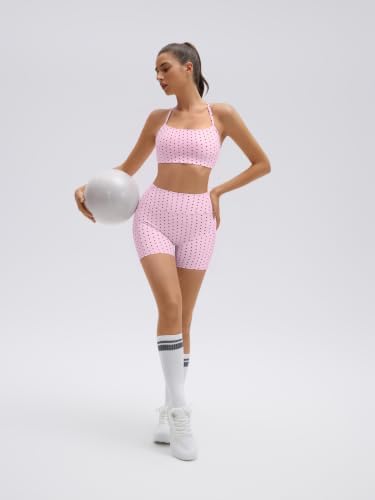 SUUKSESS Women 2 Piece Workout Sets Padded Halter Sports Bras High Waisted Biker Shorts with Pockets