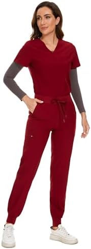 COZYFIT Scrubs for Women Set - Stretch V-Neck & Jogger Pant with 9 Pockets