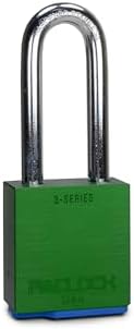 PACLOCK's 3-Series Padlock, UCS, 3/8" Diameter Hard. Stainless Steel Shackle, 2-1/2" Tall, High Performance 6-Pin Cylinder, Keyed Differently w/ 2 Keys, Green