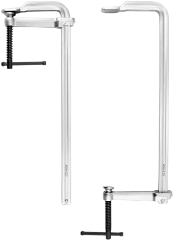 QWORK 16" Heavy Duty F Clamp, 2 Pack Drop-forged Bar Clamp, 4-3/4-Inch Throat Depth, Professional Forging Jaws, Rail, Spindle and Handle