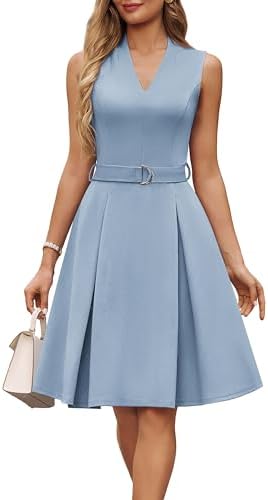 GRACE KARIN Women's Fit and Flare Work Business Dress with Belt