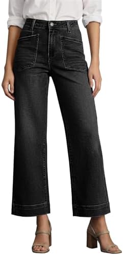 Cicy Bell Womens Cropped Wide Leg Jeans High Waisted Baggy Denim Ankle Pant