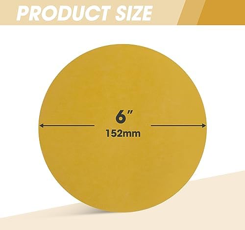 CowboyBOB 100 PCS 6 Inch Gold PSA Sanding Discs 600 Grit Self Adhesive Sticky-Back Sandpaper Roll for DA Sander Automotive Car Paint Woodworking Wood Metal Finishing