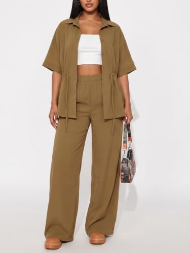 Two Piece Sets for Women Dressy Shirt Top Flared Pants Business Pantsuits