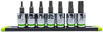 GRIPEDGE HEX Bit Socket Set | 7-PC - 3/8'' Drive Short SAE RPT Hex Driver Set | Sizes 1/8'' - 3/8'' | Made With S2 Steel | Includes Premium Aluminum Storage Rail |