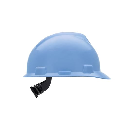 MSA 495853 V-Gard Cap Style Safety Hard Hat With Fas-Trac III Ratchet Suspension | Polyethylene Shell, Superior Impact Protection, Self Adjusting Crown Straps - Standard Size in Robin's Egg Blue